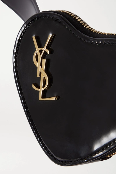 Shop Saint Laurent Coeur Patent-leather Belt Bag In Black