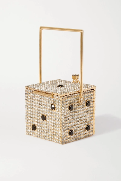 Shop Rosantica Smorfia Micro Crystal-embellished Gold-tone Shoulder Bag In Silver