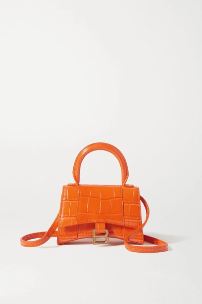 Shop Balenciaga Hourglass Nano Croc-effect Leather Tote In Orange