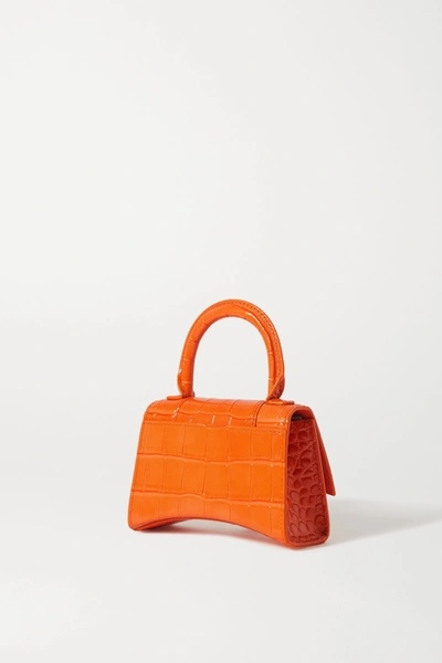 Shop Balenciaga Hourglass Nano Croc-effect Leather Tote In Orange