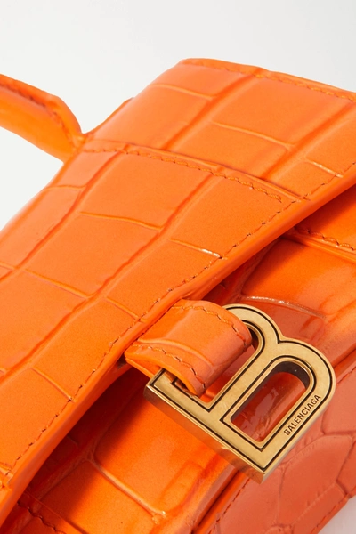 Shop Balenciaga Hourglass Nano Croc-effect Leather Tote In Orange