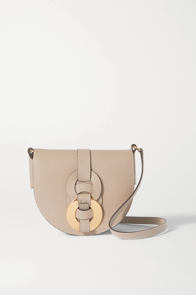 Shop Chloé Darryl Small Textured-leather Shoulder Bag In Gray