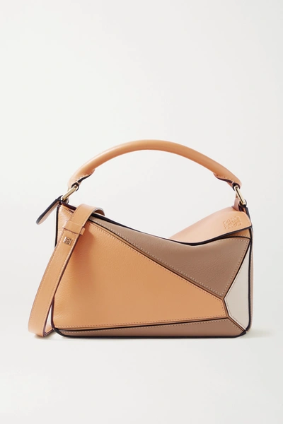 Shop Loewe Puzzle Small Color-block Leather Shoulder Bag In Sand