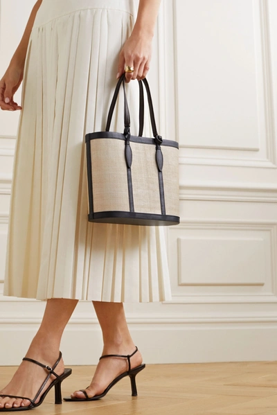Shop Hunting Season The Basket Leather-trimmed Woven Fique Tote In Black
