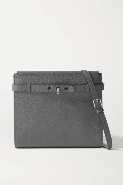 Shop Valextra Brera B-tracollina Textured-leather Shoulder Bag In Anthracite