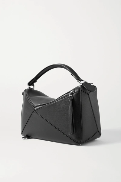Shop Loewe Puzzle Medium Smooth And Textured-leather Shoulder Bag In Black