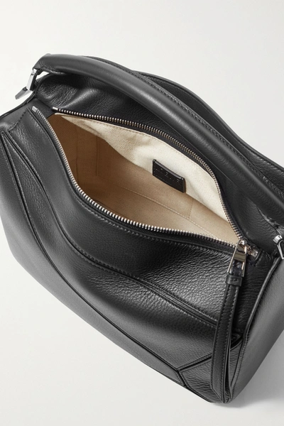 Shop Loewe Puzzle Medium Smooth And Textured-leather Shoulder Bag In Black