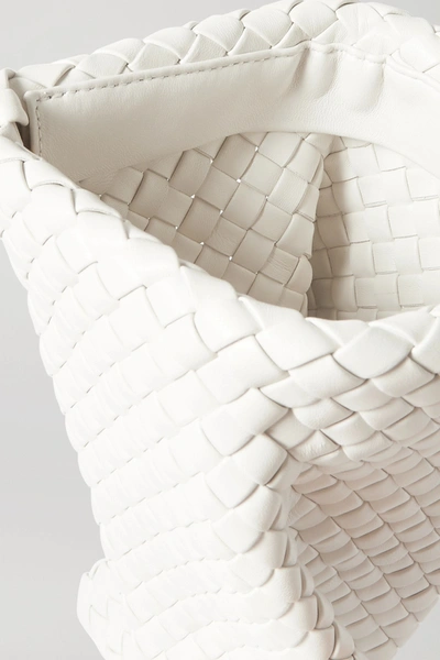 Shop Bottega Veneta The Crisscross Intrecciato Leather Clutch In White