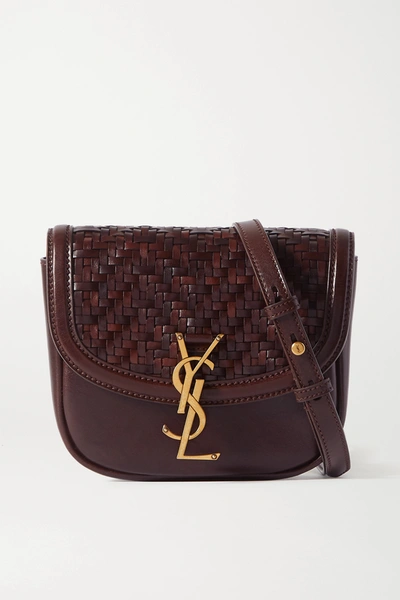 Shop Saint Laurent Kaia Small Woven Leather Shoulder Bag In Brown