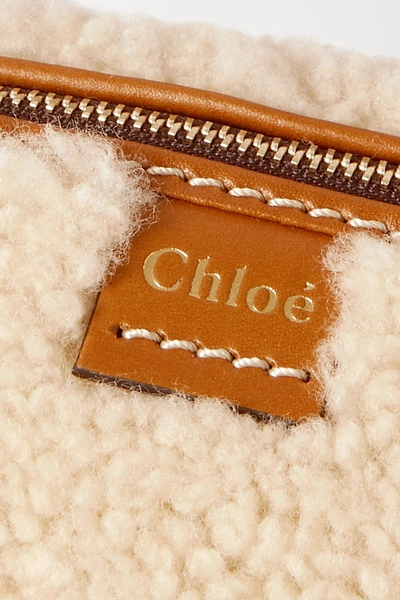 Shop Chloé Daria Mini Leather-trimmed Shearling Tote In Camel