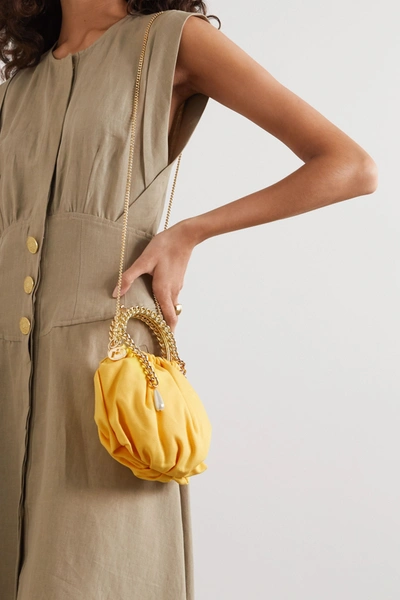 Shop Rosantica Maria Luisa Faux Pearl-embellished Cotton And Gold-tone Tote In Yellow