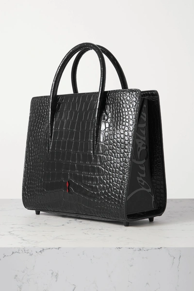 Shop Christian Louboutin Paloma Medium Rubber-trimmed Croc-effect Leather Tote In Black