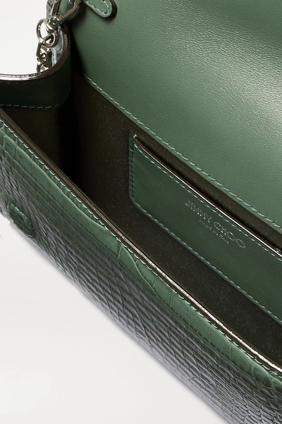 Shop Jimmy Choo Varenne Croc-effect Leather Clutch In Green