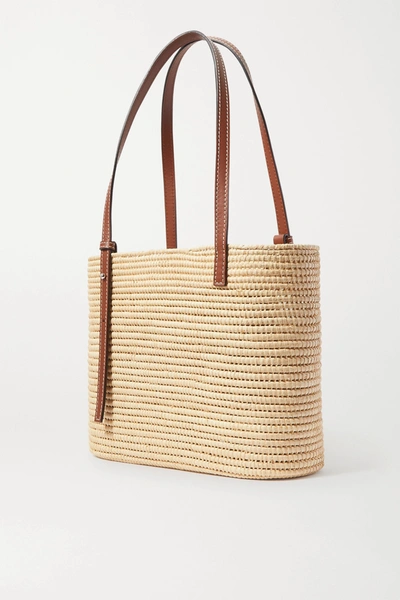 Shop Loewe + Paula's Ibiza Small Leather-trimmed Woven Raffia Tote In Brown