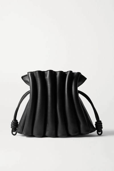 Shop Loewe Flamenco Ondas Pleated Leather Clutch In Black