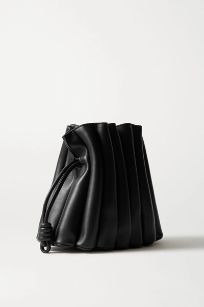 Shop Loewe Flamenco Ondas Pleated Leather Clutch In Black