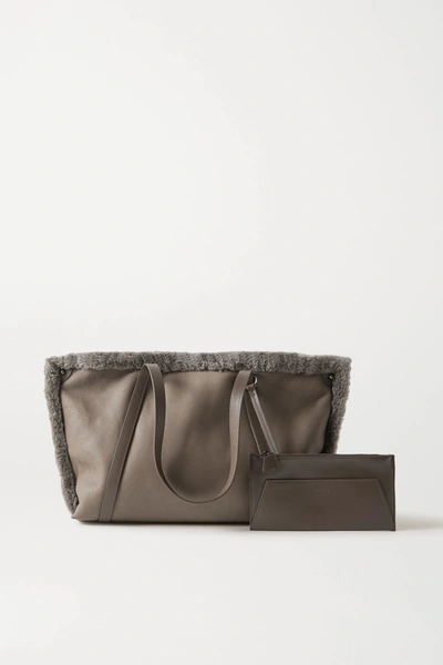 Shop Akris Ai Medium Convertible Reversible Shearling Tote In Taupe