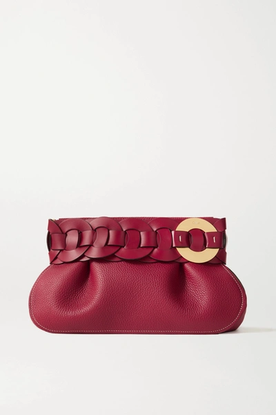 Shop Chloé Darryl Braided Textured-leather Clutch In Claret