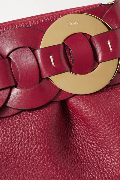 Shop Chloé Darryl Braided Textured-leather Clutch In Claret