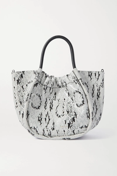 Shop Proenza Schouler Small Ruched Snake-effect Leather Tote In White