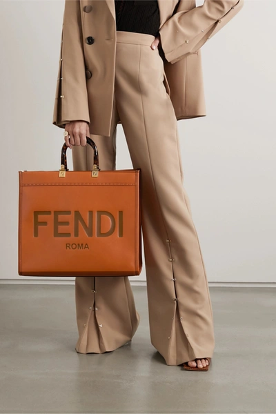 Shop Fendi Sunshine Shopper Debossed Leather Tote In Brown