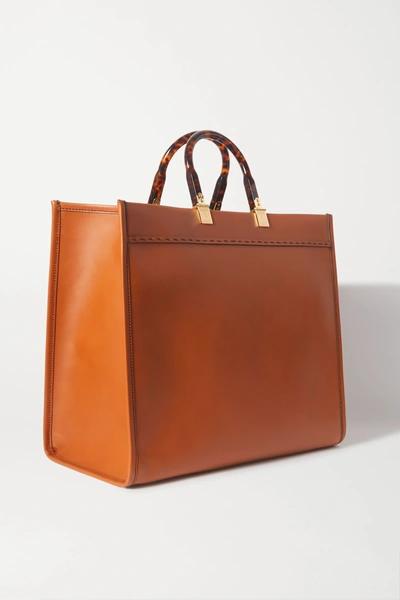 Shop Fendi Sunshine Shopper Debossed Leather Tote In Brown