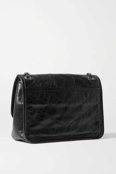 Shop Saint Laurent Niki Baby Mini Quilted Crinkled Glossed-leather Shoulder Bag In Black