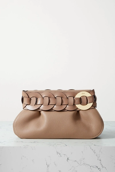 Shop Chloé Darryl Braided Textured-leather Clutch In Sand