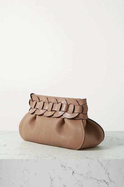 Shop Chloé Darryl Braided Textured-leather Clutch In Sand