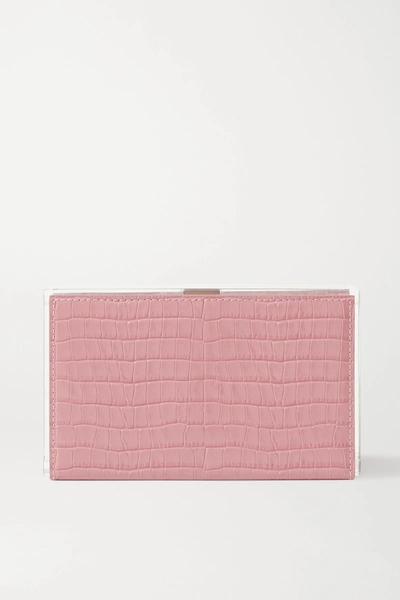 Shop L'afshar Delia Croc-effect Leather And Acrylic Clutch In Pink