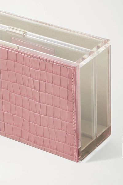 Shop L'afshar Delia Croc-effect Leather And Acrylic Clutch In Pink