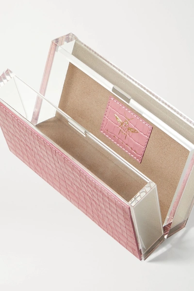 Shop L'afshar Delia Croc-effect Leather And Acrylic Clutch In Pink