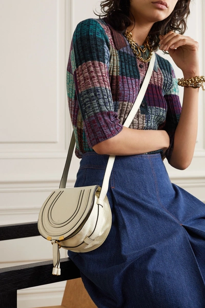 Shop Chloé Marcie Mini Textured-leather Shoulder Bag In White