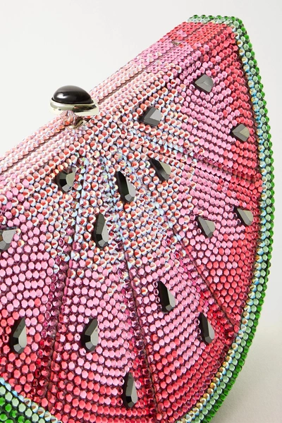 Shop Judith Leiber Slice Watermelon Crystal-embellished Silver-tone Clutch In Pink