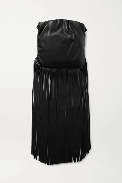 Shop Bottega Veneta The Fringe Pouch Gathered Leather Shoulder Bag In Black