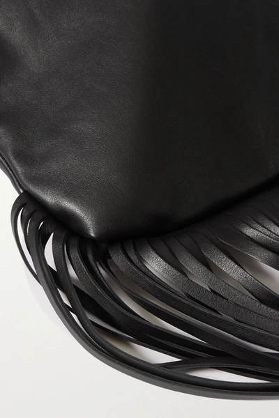 Shop Bottega Veneta The Fringe Pouch Gathered Leather Shoulder Bag In Black
