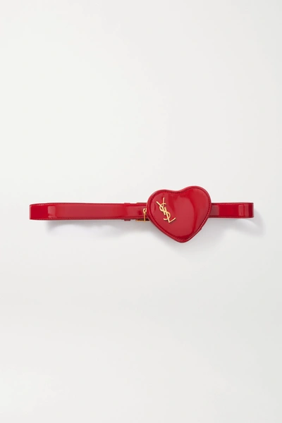 Shop Saint Laurent Coeur Patent-leather Belt Bag In Red