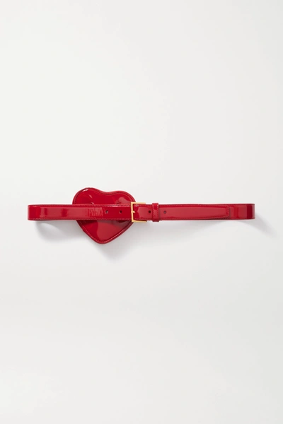 Shop Saint Laurent Coeur Patent-leather Belt Bag In Red