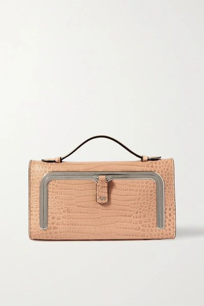 Shop Anya Hindmarch Postbox Mini Croc-effect Leather Tote In Beige