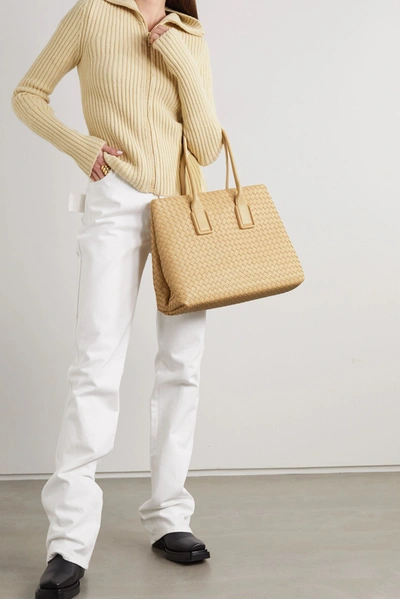 Shop Bottega Veneta Small Intrecciato Leather Tote In Beige