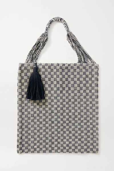 Shop Nannacay Bianca Tasseled Crocheted Cotton-blend Tote In Navy