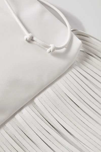 Shop Bottega Veneta The Fringe Pouch Gathered Leather Shoulder Bag In White