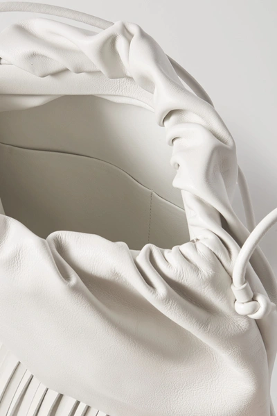 Shop Bottega Veneta The Fringe Pouch Gathered Leather Shoulder Bag In White