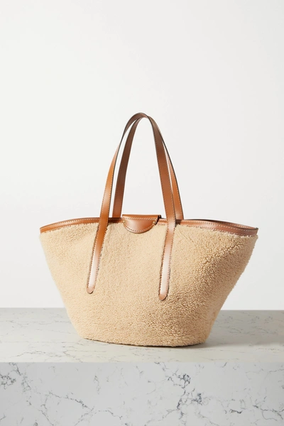 Shop Chloé Fredy Medium Leather-trimmed Shearling Tote In Camel