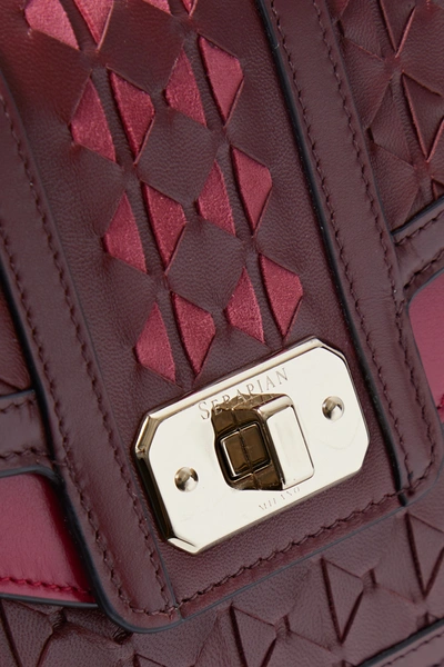 Shop Serapian Diamante Woven Leather Shoulder Bag In Burgundy