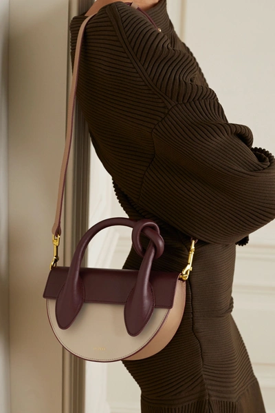 Yuzefi Dolores Knotted Color-block Leather Shoulder Bag In Burgundy |  ModeSens