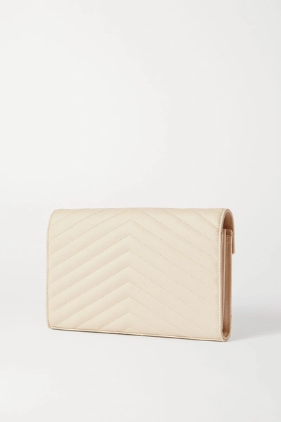 Shop Saint Laurent Cassandre Chain Matelassé Textured-leather Wallet In Cream