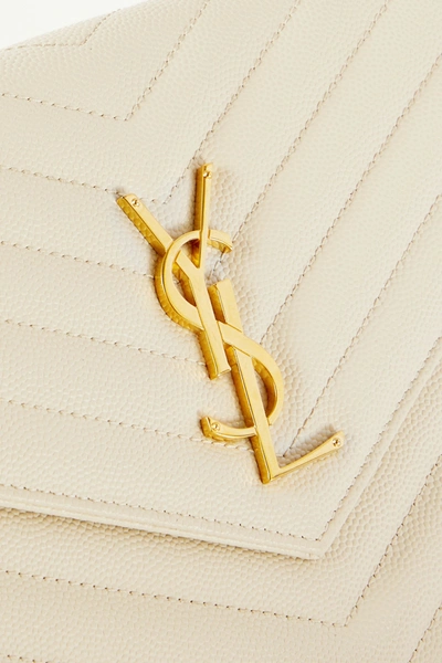 Shop Saint Laurent Cassandre Chain Matelassé Textured-leather Wallet In Cream