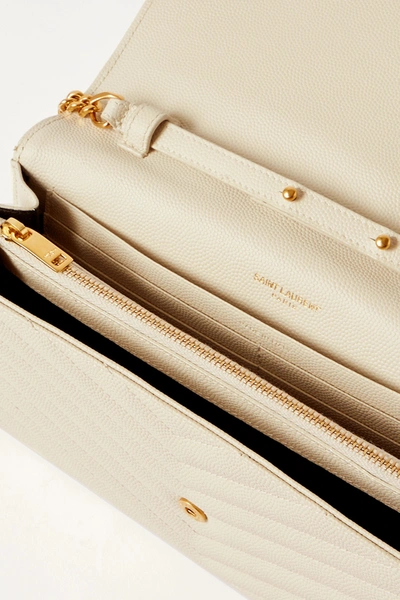 Shop Saint Laurent Cassandre Chain Matelassé Textured-leather Wallet In Cream