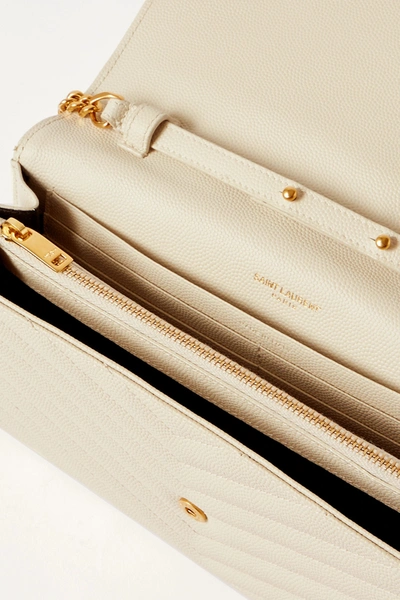 Saint Laurent Cassandre Chain Matelassé Textured-leather Wallet In Cream